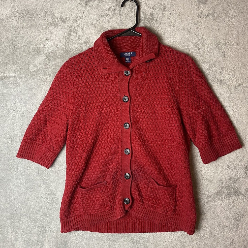 Chaps Petite PXL Red Button Cardigan 100% Cotton
